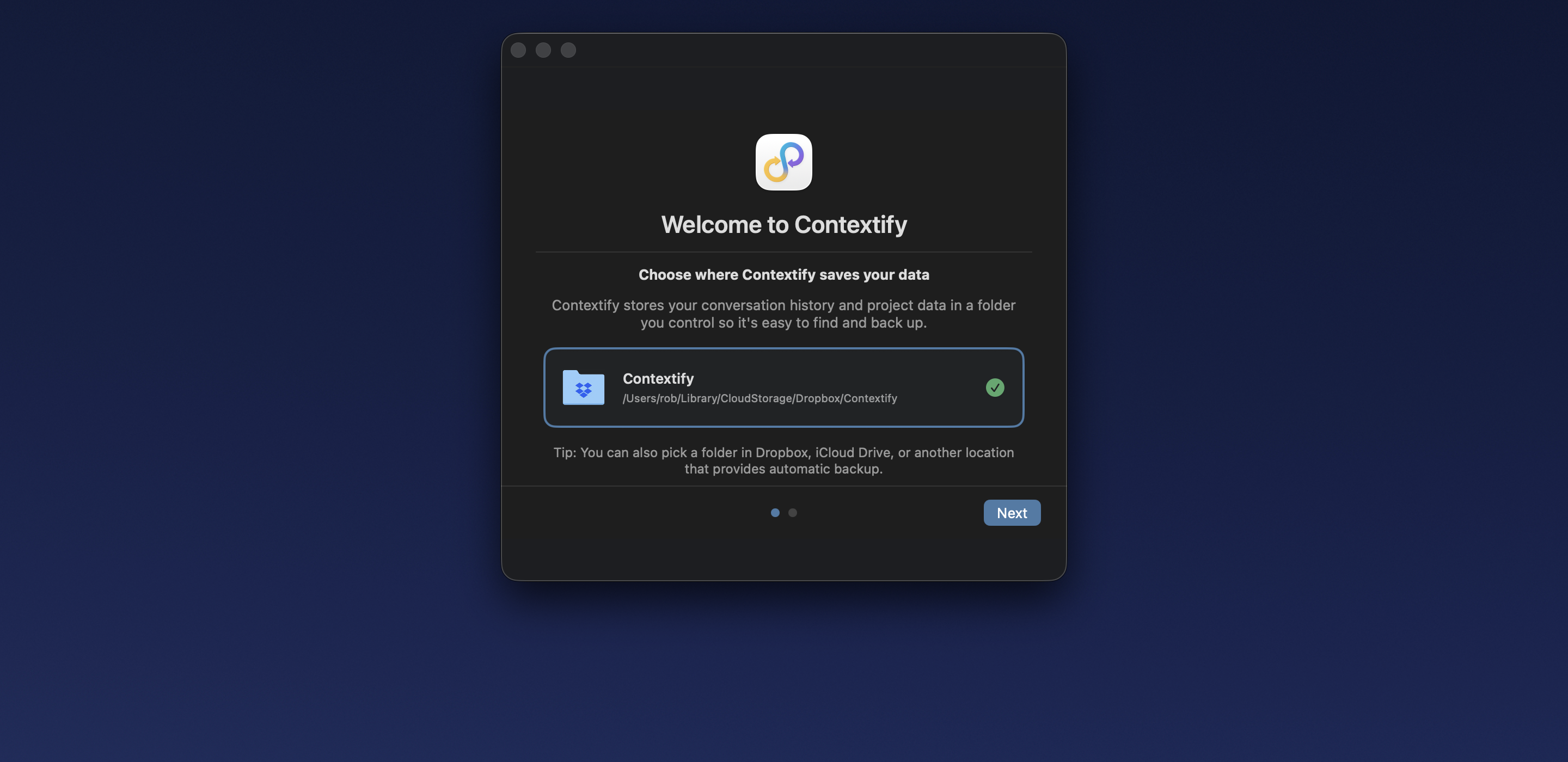 Privacy and backup options